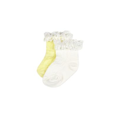 Mini girls yellow and white frilly socks pack